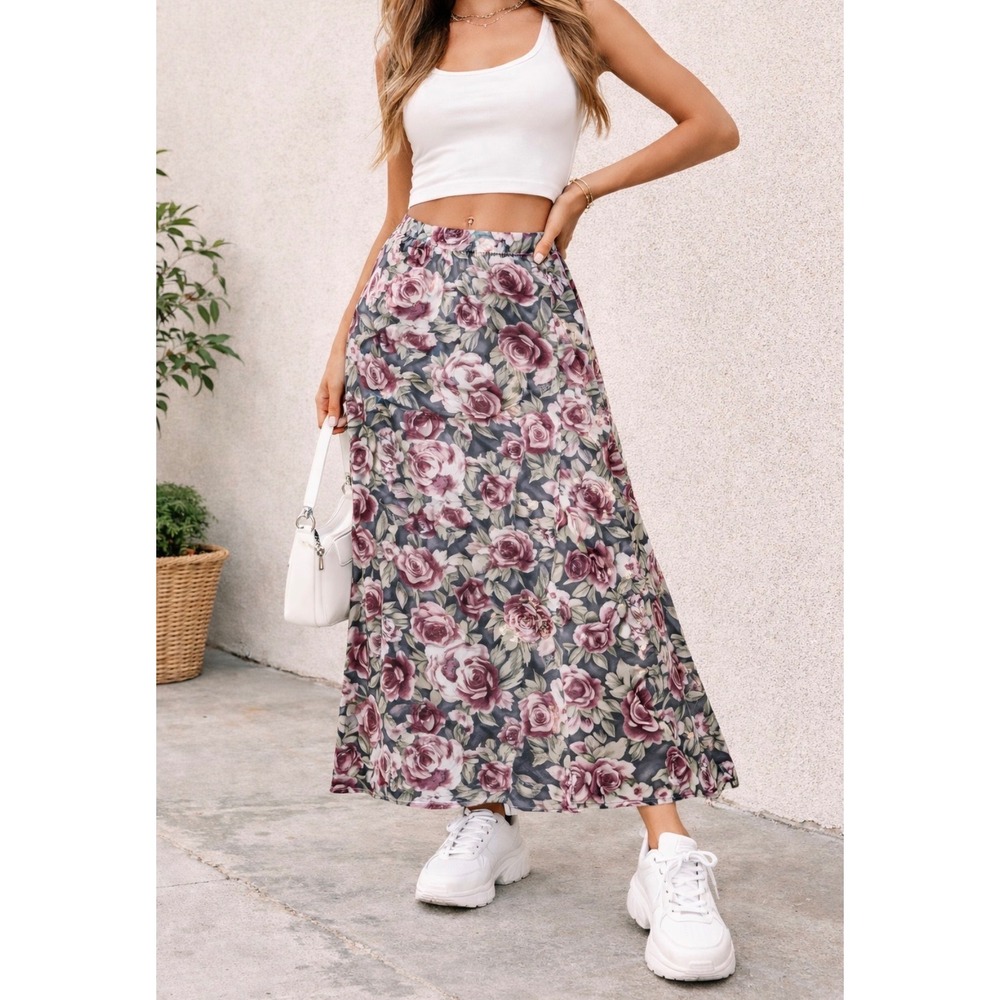 VTG KDI Distinctions Floral Maxi Skirt Womens Medium‎ Flowy Cottagecore